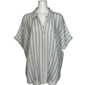 Pact Atlantic Stripe Sea Salt Coastal Double Gauze Oversized Shirt M/L Organic